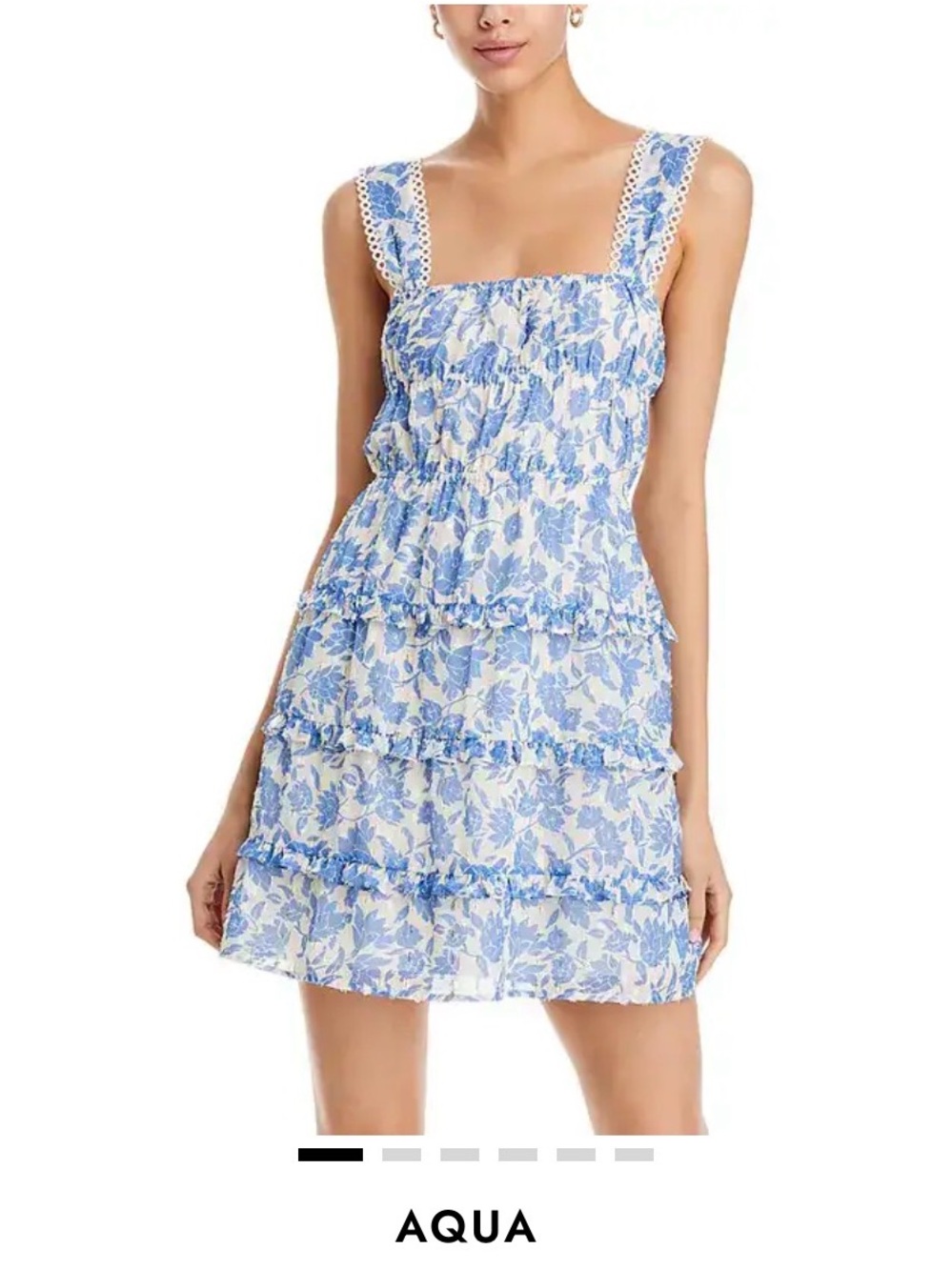 Aqua Blue and White Floral Tiered Mini Dress